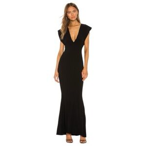 NEW Norma Kamali X REVOLVE V Neck Rectangle Gown in Black